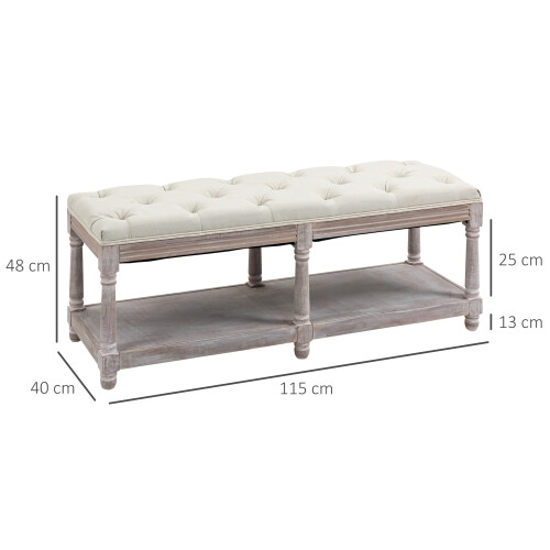 Homcom HOMCOM 2-Tier Bed End Bench, Vintage Stool Button Tufted Window Cream 2
