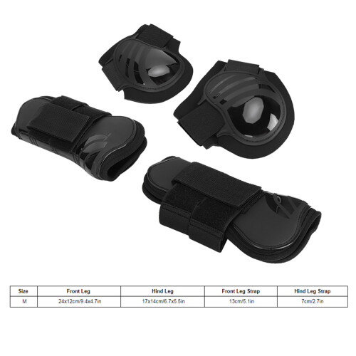 2 Paar Elastische Pferdebeinschützer aus PU, Vorder- und Hinterbeine, Schwarz, M 1