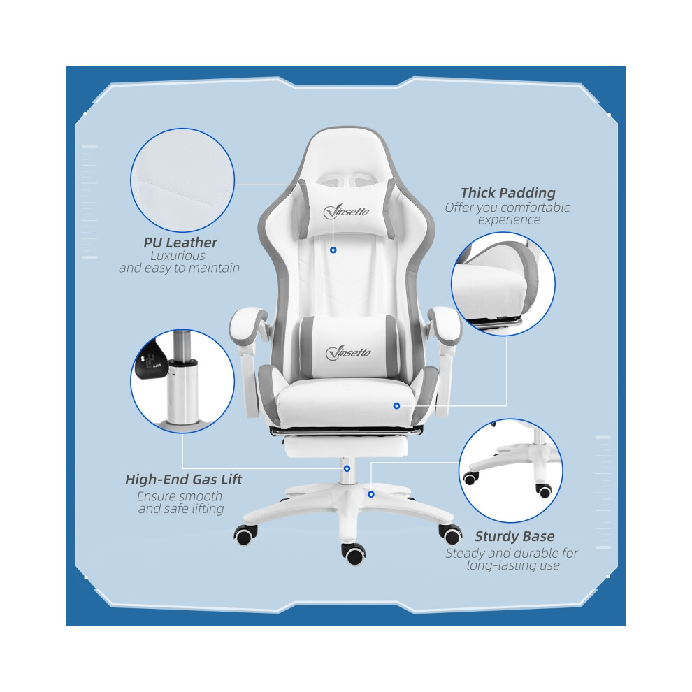 PC Gaming Desk Chair with Footrest PU Leather 135 Recline Lumbar Support Swivel Office Chair for Adults White and Grey-image-OPC-PMZ2GKZ-NEW