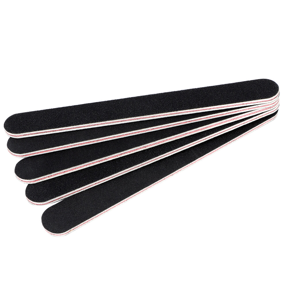 5pcs Double Sided Black Nail Files 17.8cm Grit 100/180 Salon Tool