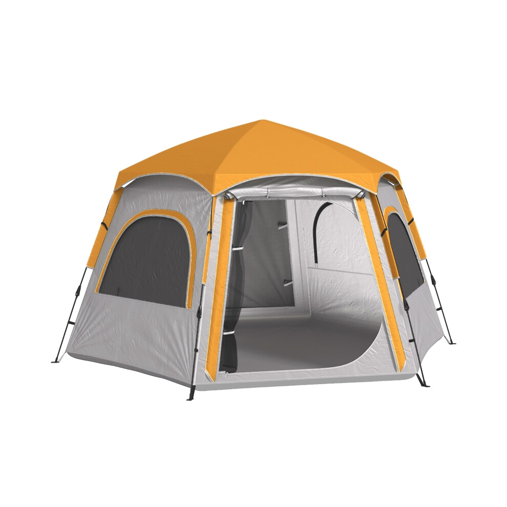 Family Camping Tent 2/3/4 Person Easy Setup Dome Tent with Rainfly Mesh Windows Doors Hexagonal Design Light Grey-image-OPC-PMZ2KZQ-NEW