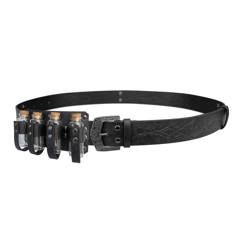 Medieval Alchemist Theme Belt 4 Bottle PU Leather Belt-Black