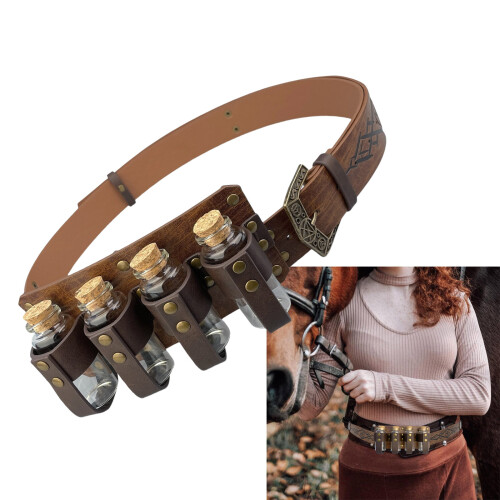 Medieval Alchemist Theme Belt 4 Bottle PU Leather Belt-Black 1