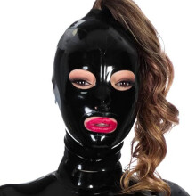 Negro Capucha Latex Máscara Capucha Completa Látex con Cremallera Trasera Adecuado Disfraces de Discoteca Cosplay Unisex L-68CM