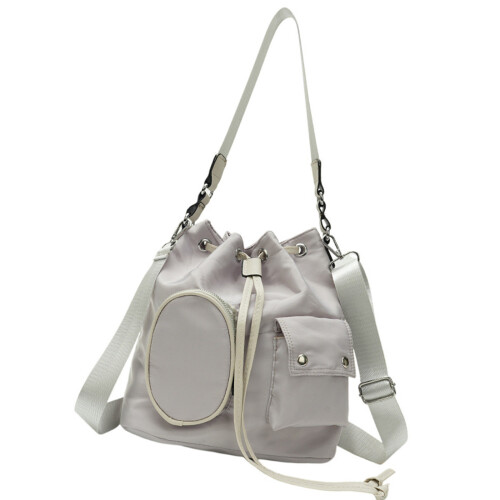 Sophisticated Ruched Drawstring Large Bucket Shoulder Bag-Gray