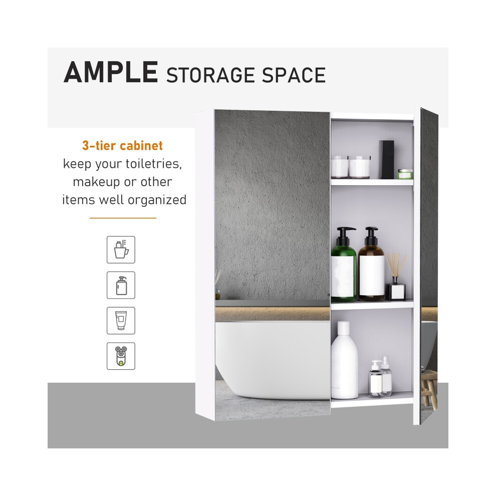 Wall-Mounted Bathroom Mirror Cabinet with Adjustable Shelves Double Doors White 60x15x75 cm-image-OPC-PMZ2NJT-NEW