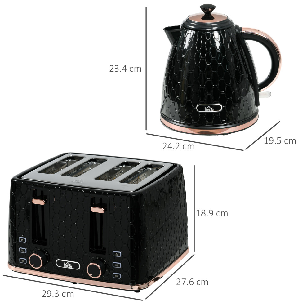 Electric Kettle and Toaster Combo 1.7L 3000W Fast Boil Kettle & 4 Slice Toaster 7 Browning Controls Black Includes Crumb Tray-image-OPC-PMZ2P77-NEW