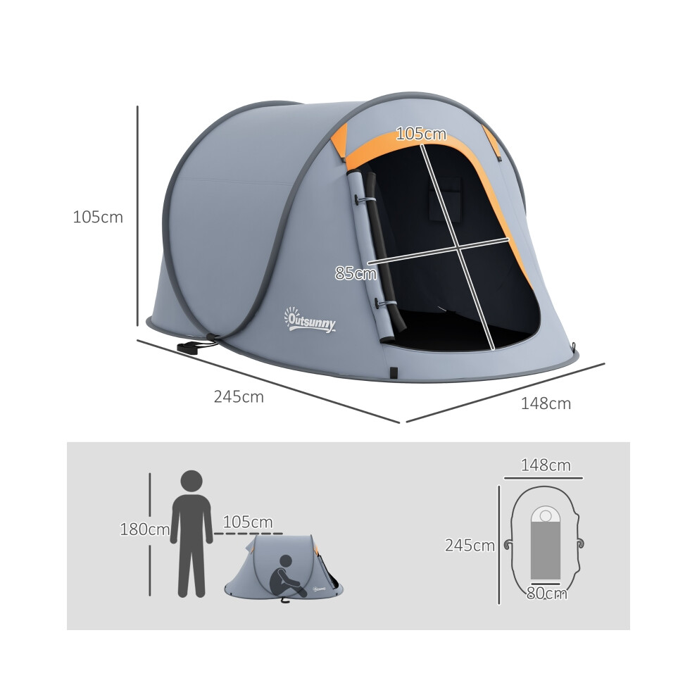 Grey Two-Man Pop-Up Tent OutSunny Portable Dome Shelter with Accessories Weatherproof and Easy Setup for Camping & Outdoor Use-image-OPC-PMZ2QJ6-NEW