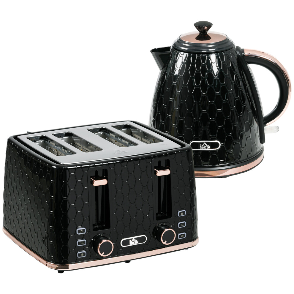 Black 1.7L 3000W Electric Kettle & 4 Slice Toaster Set Rapid Boil Variable Browning Control Crumb Tray Included-image-OPC-PMZ2TPD-NEW