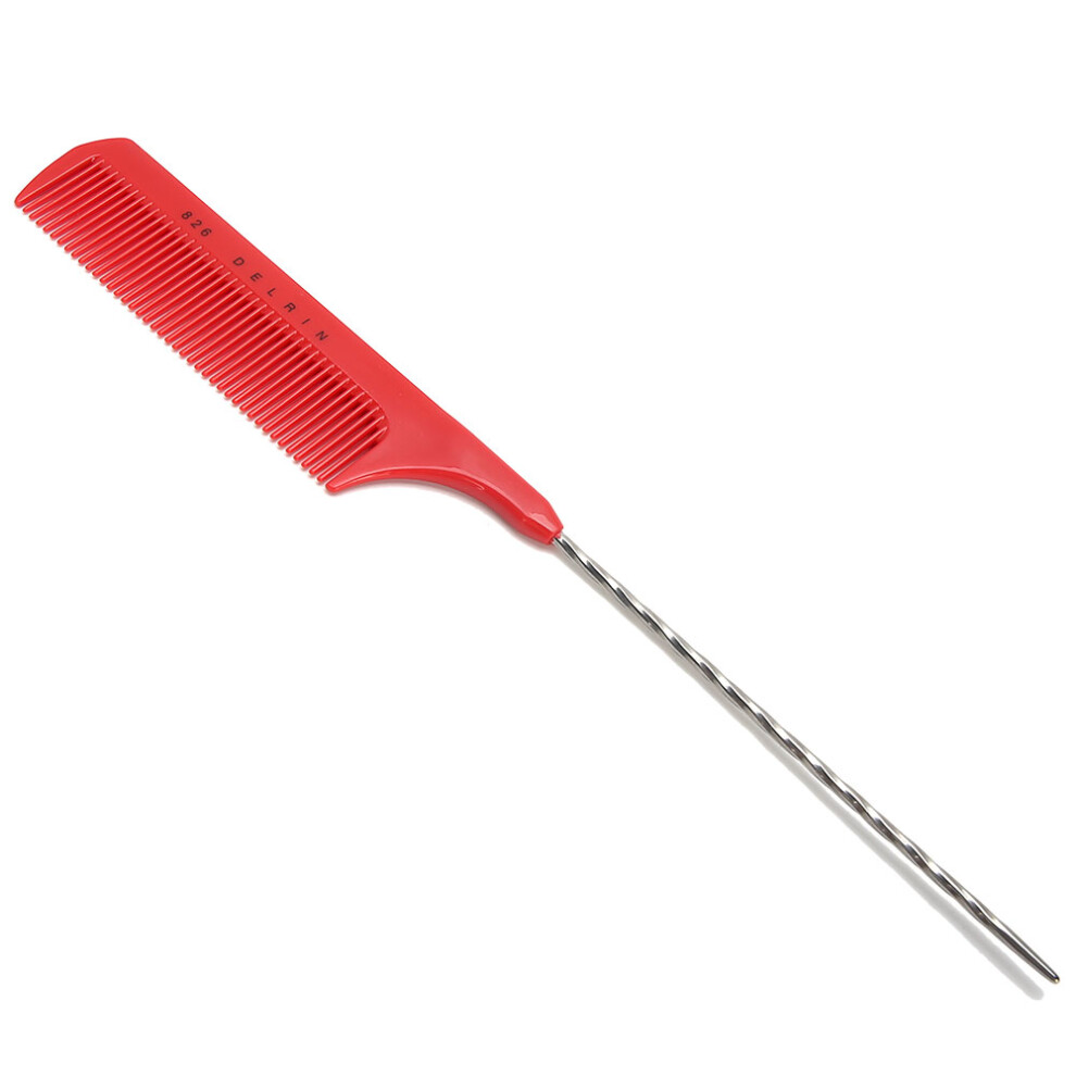 Unisex Red/Gray Highlighting Hair Comb Spiral Pintail Rat Tail Comb 21Cm