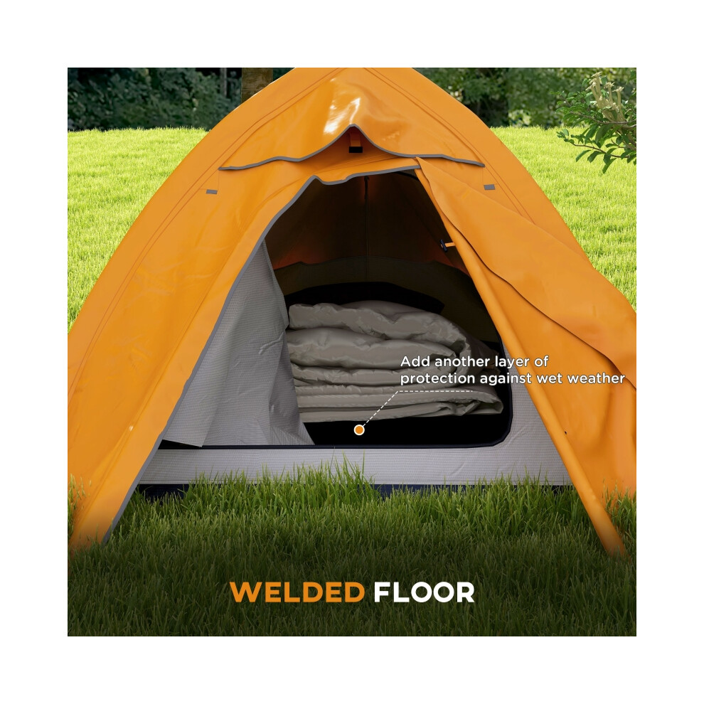 Double Layer Camping Tent Outsunny 1-2 Man Waterproof 2000mm Lightweight and Compact Orange with Carry Bag-image-OPC-PMZ2ZRF-NEW