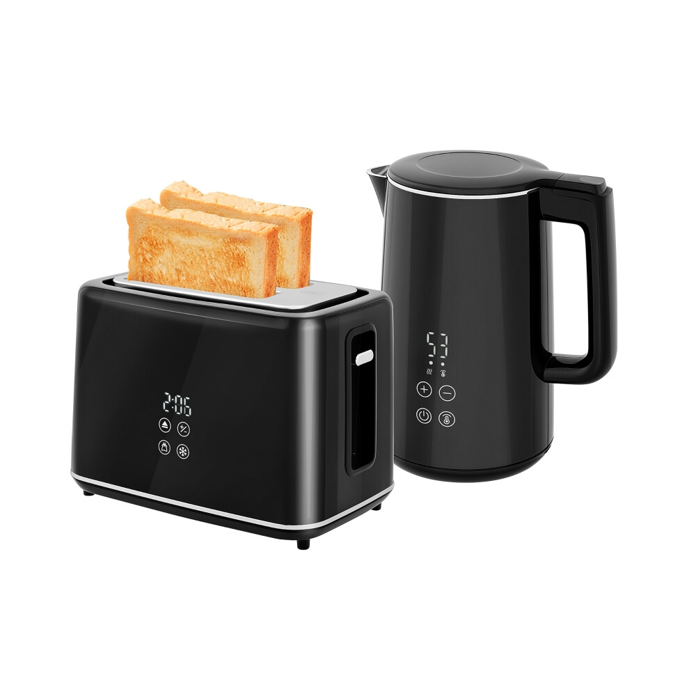Polished Metal Black Kettle and Toaster Set Stainless Steel 1.7L Capacity Modern Design Perfect for Home and Office Use-image-OPC-PMZ527Q-NEW