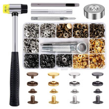 120 Pcs Snap Button Kit Snaps Fastener Stainless Steel 4 Colors for Jeans, Jackets, Clothing Incl. Heavy Duty Punch Hole Pliers and Hammer