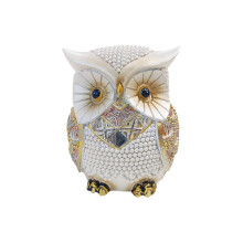 Small Animal Sculpture Owl Figurine,Cute Big Eyes Owl-White