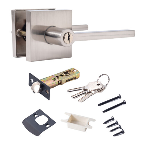 Entry Door Handle with Lock and Key Waterproof and-Silver