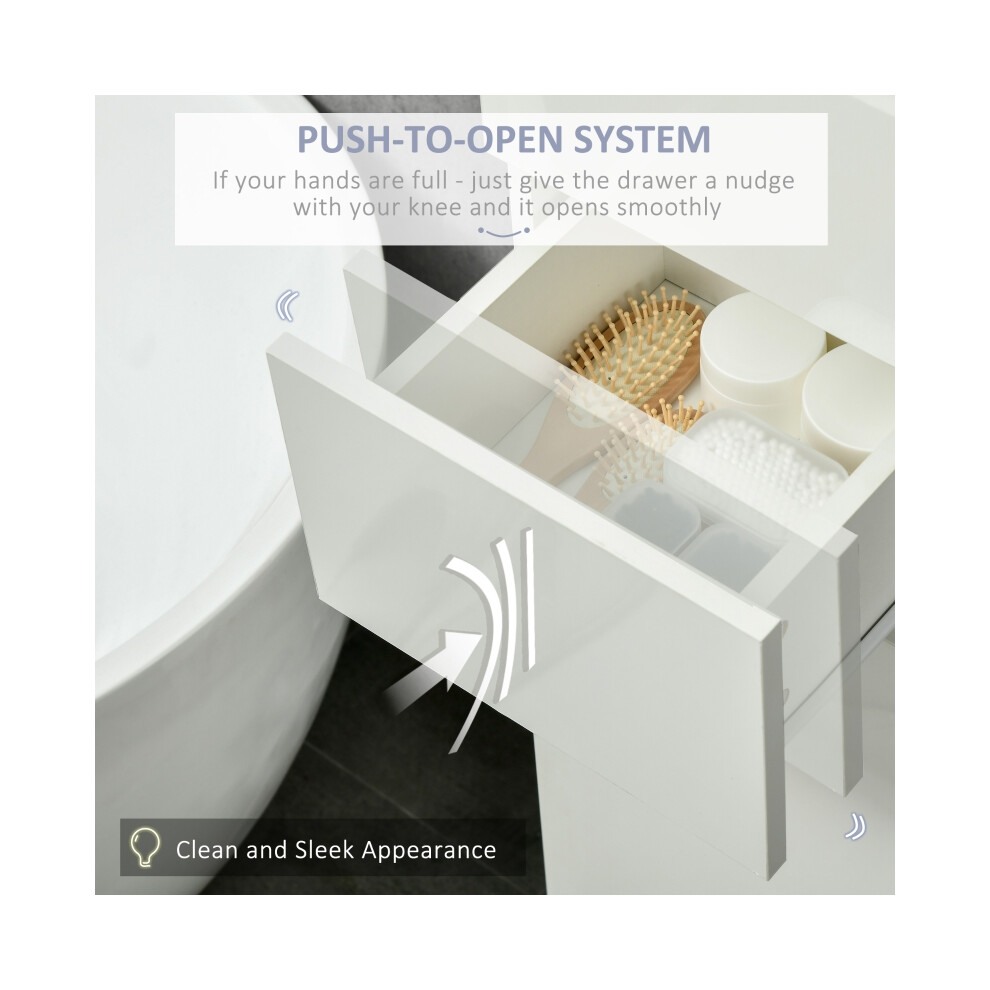 High Gloss White Bathroom Tall Cabinet Featuring Adjustable Shelves and Storage Drawer Freestanding Tallboy for Home Use-image-OPC-PMZ5QHP-NEW