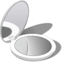 (Silk White) Fancii LED Lighted Travel Makeup Mirror, 1x/10x Magnification, Compact, Portable Folding Mirror