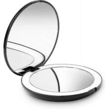 (Black) Fancii LED Lighted Travel Makeup Mirror, 1x/10x Magnification, Compact, Portable Folding Mirror
