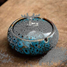 (gold and blue) Ashtray With Lid, Cigarette Ceramic Ashtray, Outdoor Windproof Ashtray Indoor