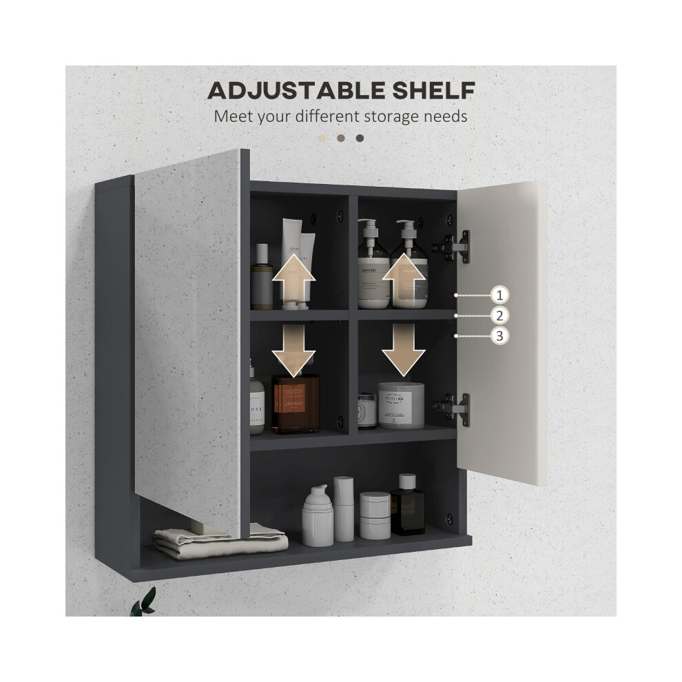 Bathroom Mirror Cabinet Wall Mounted Light Grey Adjustable Shelves 55W x 17D x 55Hcm Bathroom Storage Solution-image-OPC-PMZ5SW2-NEW