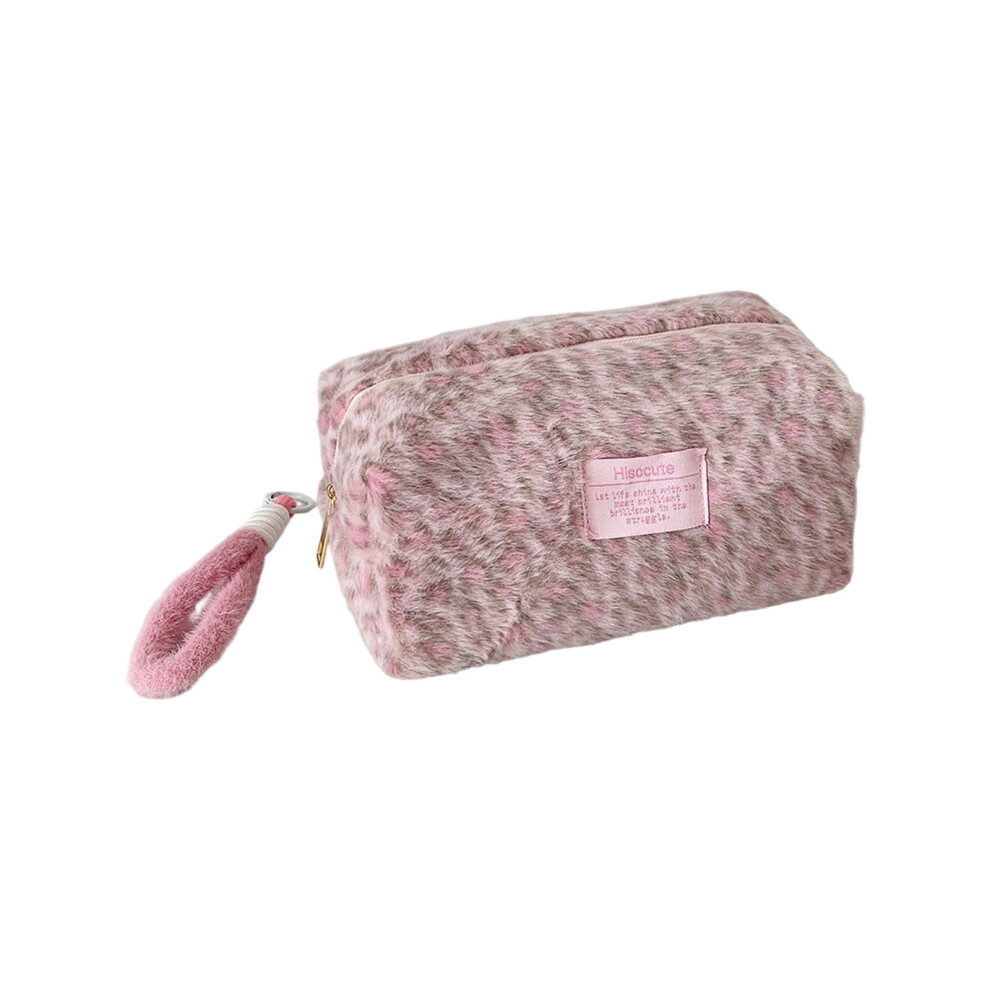 Large Capacity Plush Pencil Bag Zippered Closure-Pale Pink