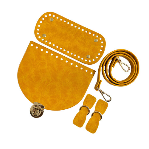 DIY Leather Bag Knitting Set Shoulder Strap Top Zipper-yellow
