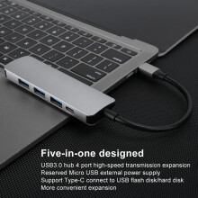 Type-C Docking-Station 4-Port USB 3.0 PD Power Alloy 10,5 x 3,2 x 1 cm