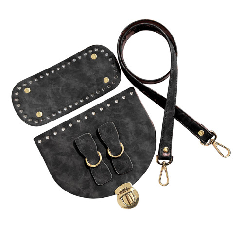 Leather Bag Making Kit DIY PU Leather Bag Knitting Set-Black