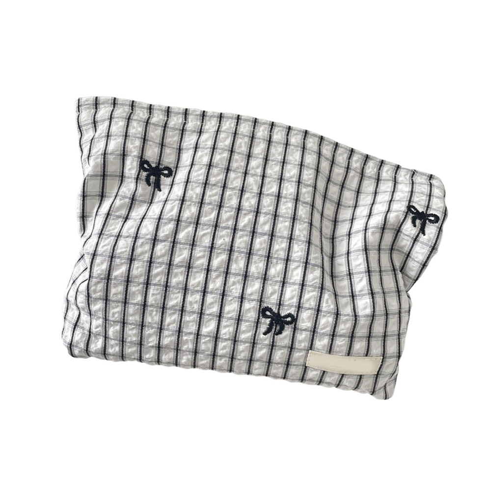 Black Plaids Cosmetic Pouch Handbag Waterproof- Grids Bow