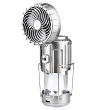 (Silver)Solar Power Rechargeable With Fan Led Tent Lamp Flashlight Camping Lantern Light Ft