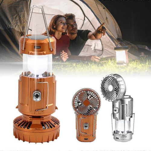 (Silver)Solar Power Rechargeable With Fan Led Tent Lamp Flashlight Camping Lantern Light Ft 1