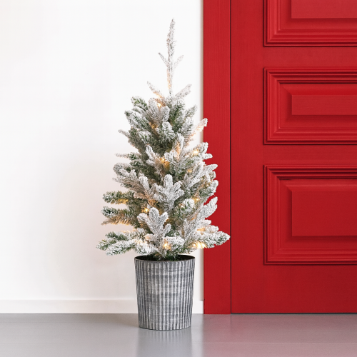 Frosted Potted Tree 3ft, Pre-Lit 60 Warm LEDs, Battery Operated, 90cm 2