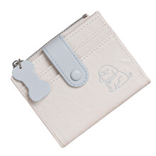 Bifold Cash Card Holder Bag Compact Wallet PU Leather-Beige