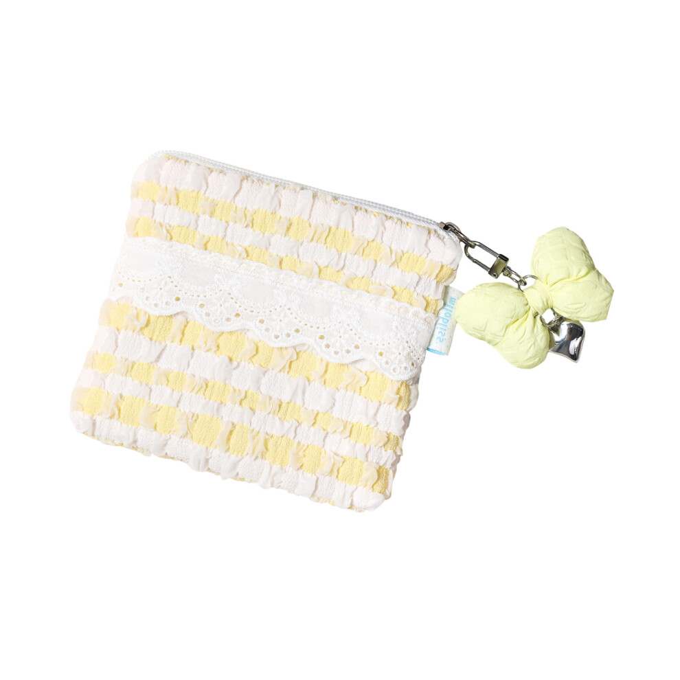 Yellow Elegant Lace Cosmetic Pouch Cloud Inspired Quilted