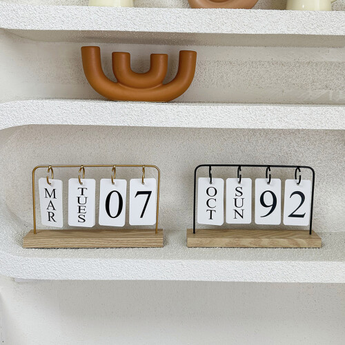 Friendly Reusable Wooden Desktop Calendar Flip Date-Black 2