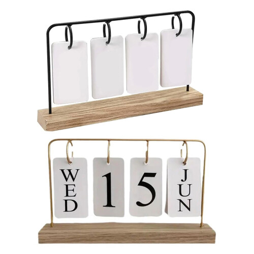 Friendly Reusable Wooden Desktop Calendar Flip Date-Black 1