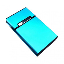 (Blue) Brushed Aluminum Cigarette Case with Magnetic Flip Lid, a Gift Box For Father Husband