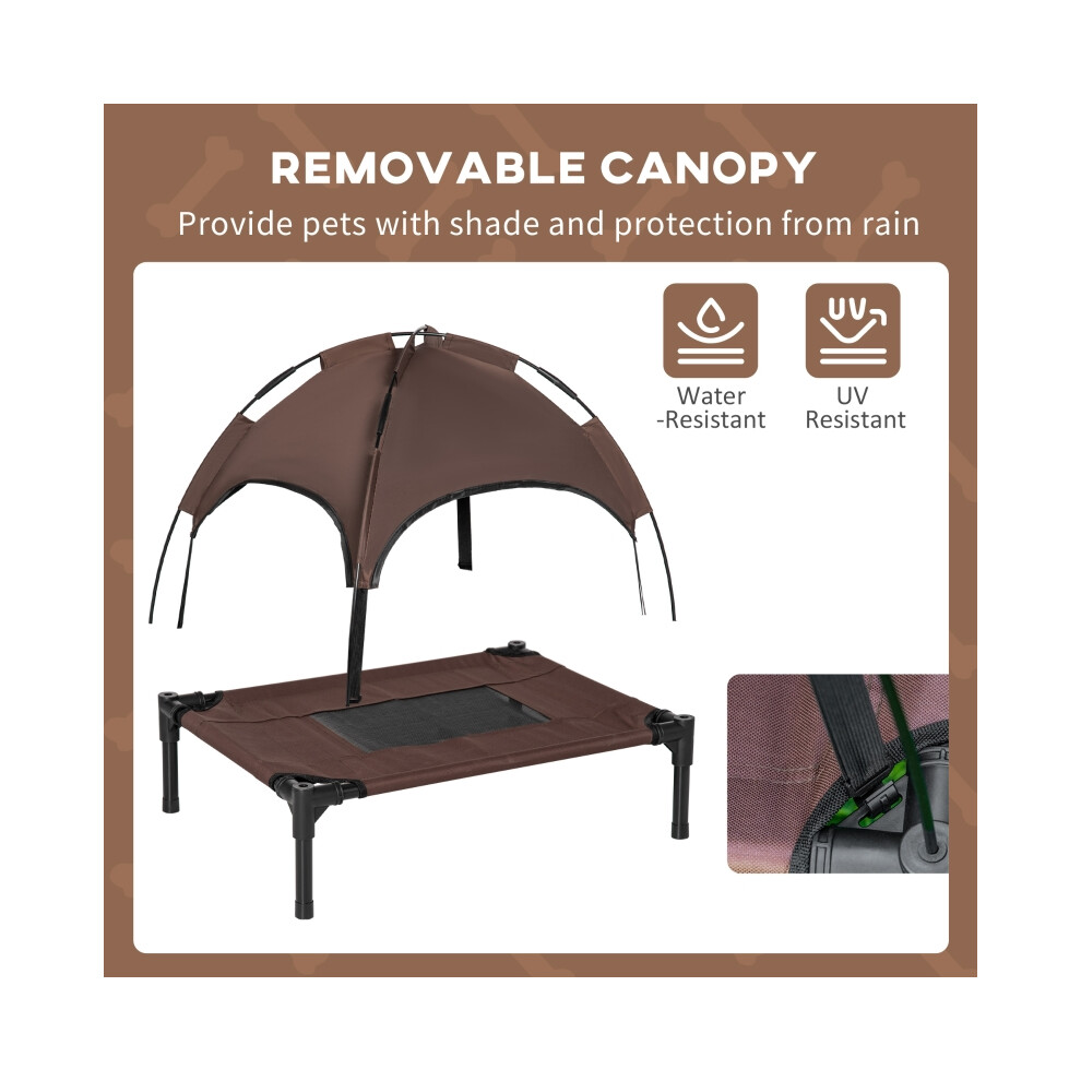 Waterproof Raised Dog Bed with Canopy UV Protection and Breathable Mesh for Small Dogs Elevated Pet Cot Brown 61x46x62cm-image-OPC-PMZ5ZRQ-NEW