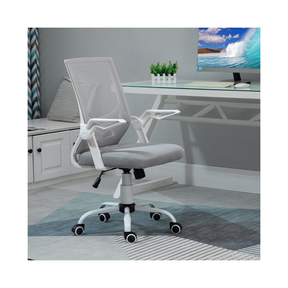Swivel Mesh Office Chair with Lumbar Support Tilt & Flip-up Arms Adjustable Height Grey for Home/Work Use-image-OPC-PMZ62RN-NEW