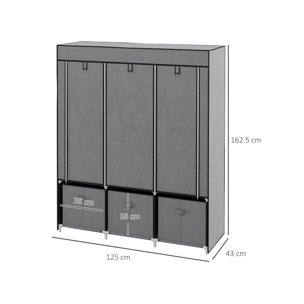Foldable Fabric Wardrobe with 5 Shelves and 2 Hanging Rails Bedroom Storage Closet 125 x 43 x 162.5cm Dark Grey-image-OPC-PMZ66WK-NEW