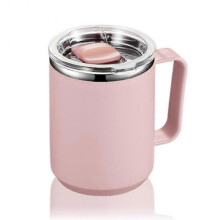 (Pink)Double Wall Stainless Steel Vacuum Mug with Handle and Lid, a Portable Insulated Cup for Travel