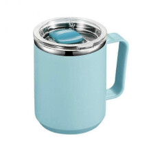 (Light Blue)Double Wall Stainless Steel Vacuum Mug with Handle and Lid, a Portable Insulated Cup for Travel