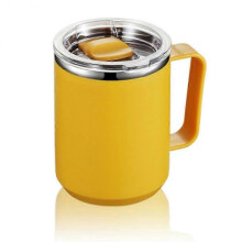 (Yellow)Double Wall Stainless Steel Vacuum Mug with Handle and Lid, a Portable Insulated Cup for Travel