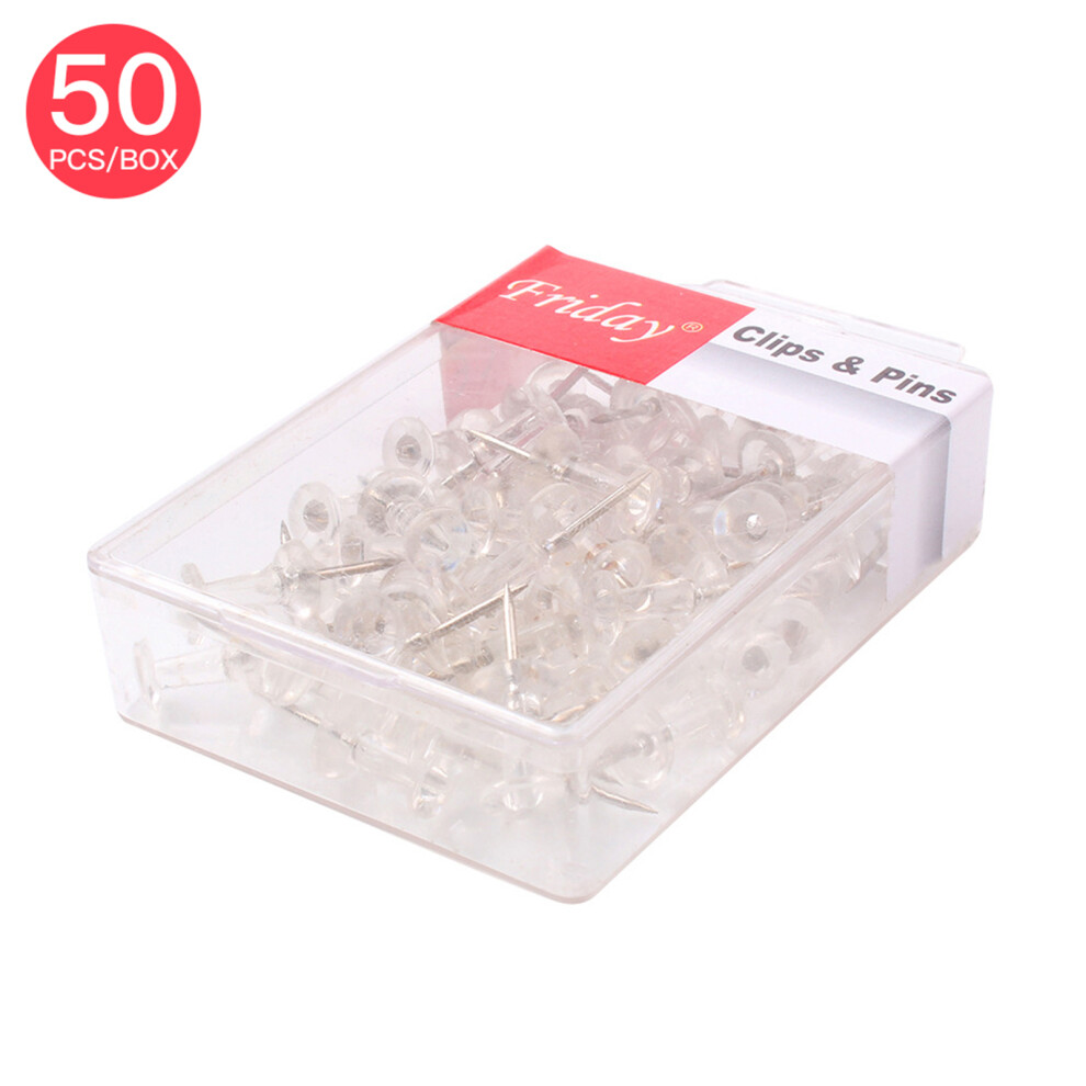 50Pcs Clear Plastic & Metal Point Push Pins For Home Office School Projects 9301361438800