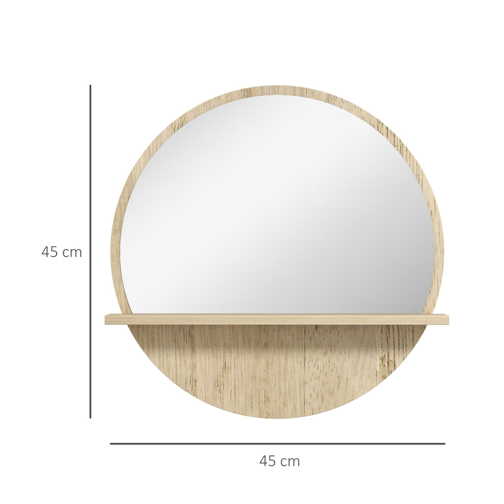 Natural Wood Effect Round Mirror with Shelf - 45cm Home Wall Mirror for Bathroom Entryway Bedroom Stylish Decor-image-OPC-PMZ67FX-NEW
