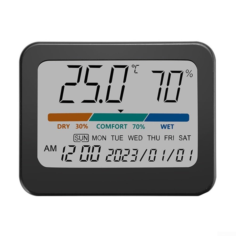 Indoor Temperature and Humidity Meter with Large Color Screen, Celsius Fahrenheit Switch, 12/24H Format, Calendar Display for Home Environment