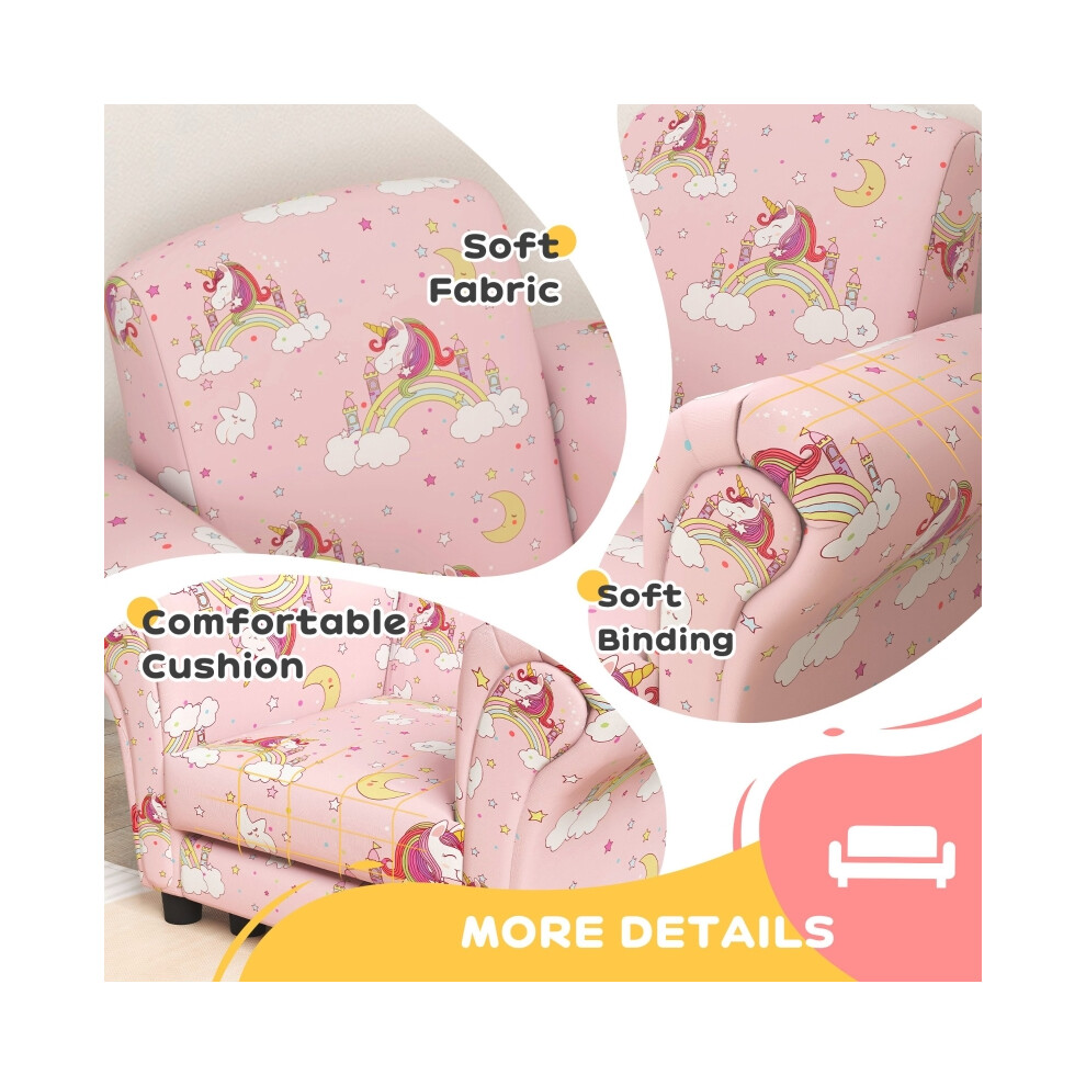 Pink Kids Sofa Set with Unicorn Pattern Wooden Frame 2 Piece for 1.5-3 Years Old Child-Optimal Durable & Stylish-image-OPC-PMZ68RD-NEW