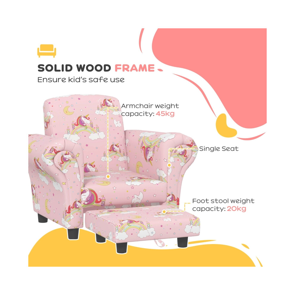 Toddler Kids Sofa Set Pink with Unicorn Motif - Wooden Frame for Ages 1.5-3 Safe Soft Cushioned Seat for Playtime-image-OPC-PMZ68WW-NEW