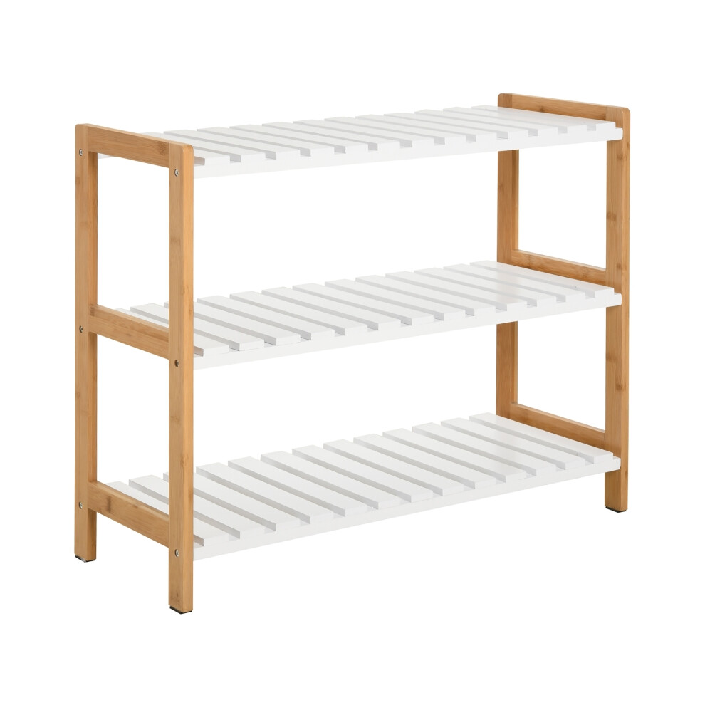 Open Wooden 3-Layer Shoe Rack with Slatted Shelves Spacious Hygienic Storage for Hallway & Home Natural 70L x 26W x 57.5H cm-image-OPC-PMZ69J8-NEW