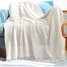 (white)Bedspread, Bohemian style blanket, soft knitted blanket, reversible blanket, Nordic style sofa blanket 127220CM
